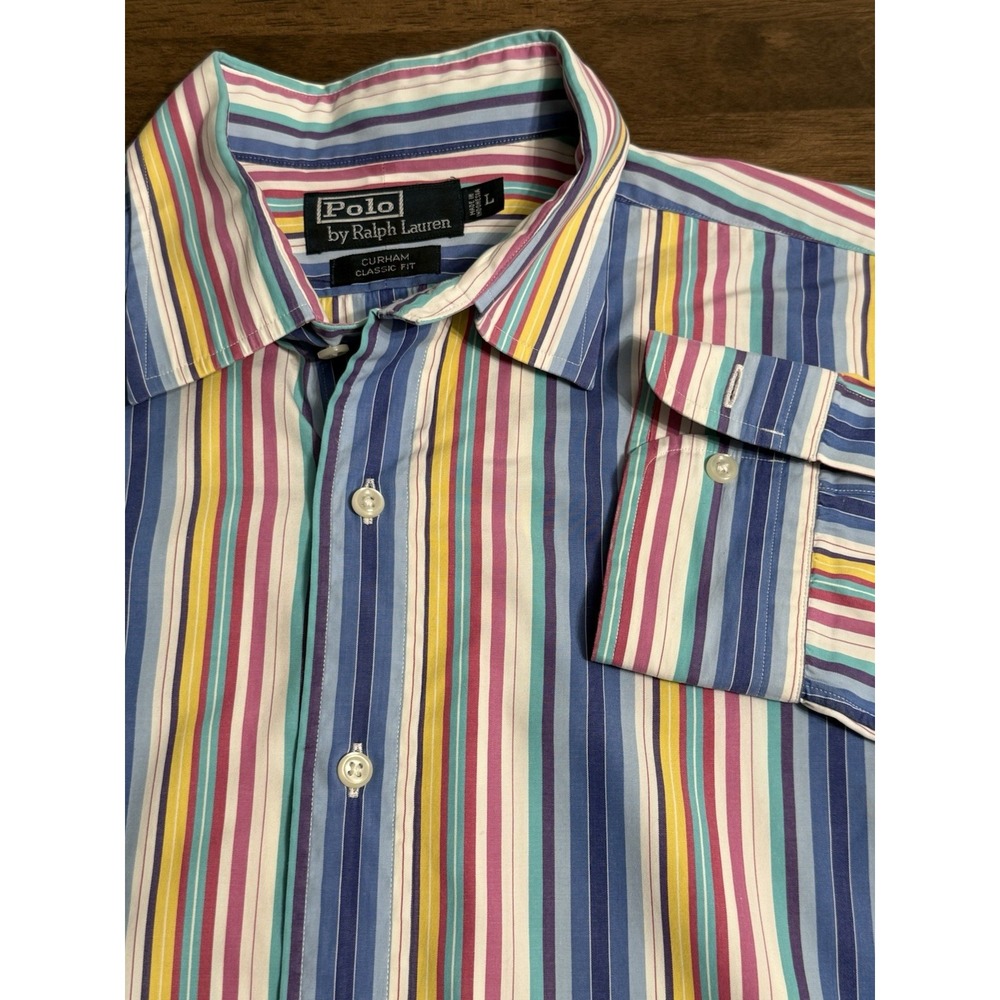 Polo Ralph Lauren Shirt Mens Large Striped Multicolor Stripes Curham Classic Fit